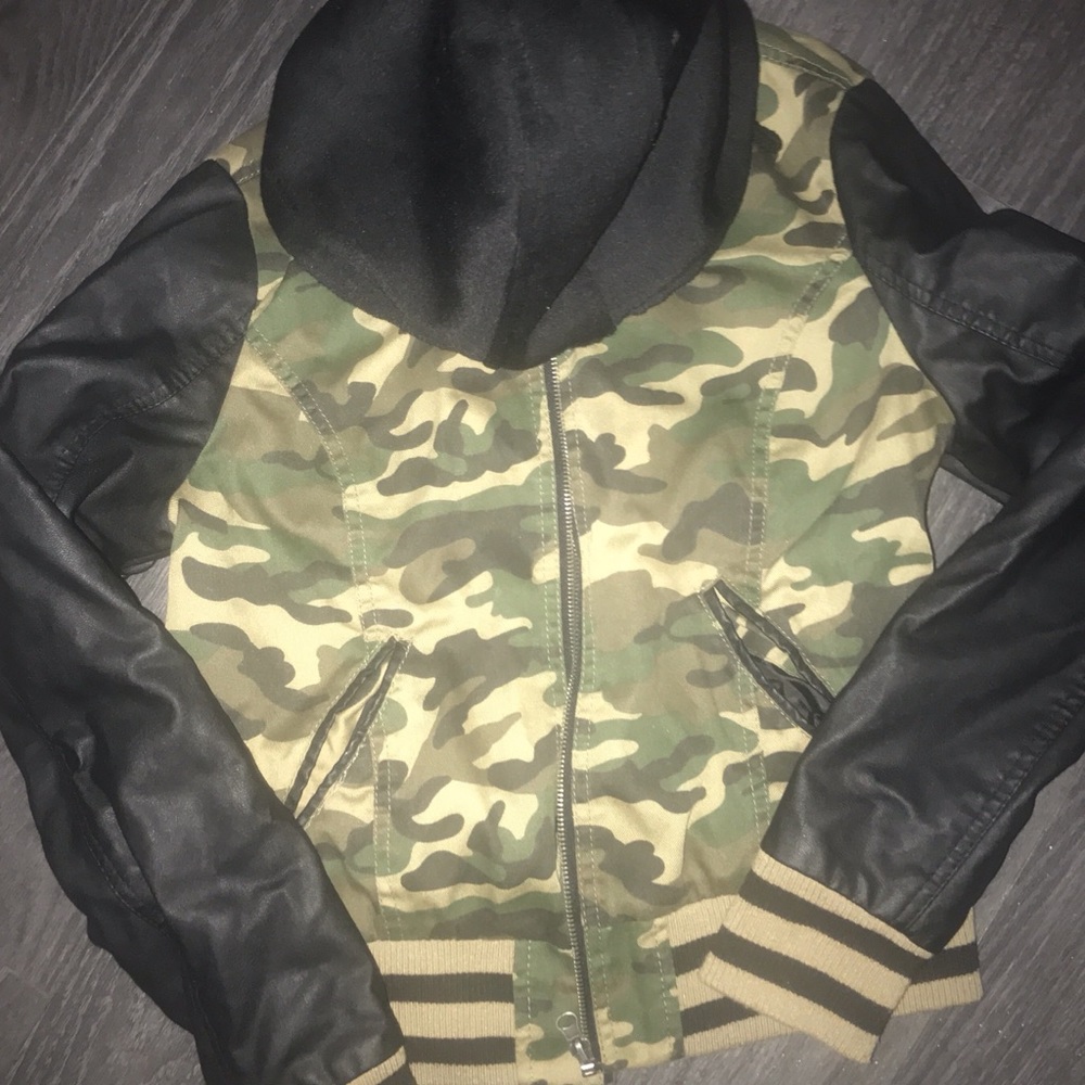 Miss London Crop Camo Jacket with Hood